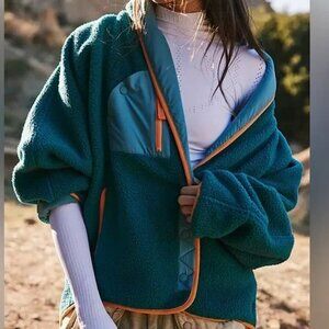 FP Movement Hit the Slopes Shawl Fleece Jacket XS teal and orange